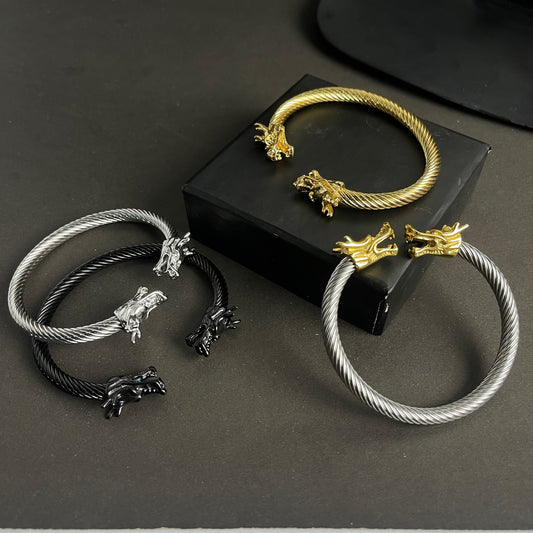 Alpha Dragon Golden Steel Bracelet for Men
