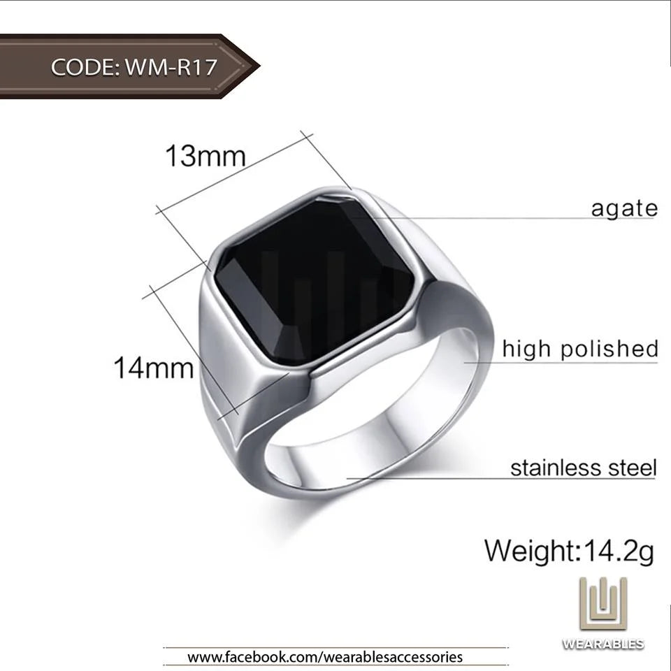 Men’s Black Onyx Ring – Silver Band