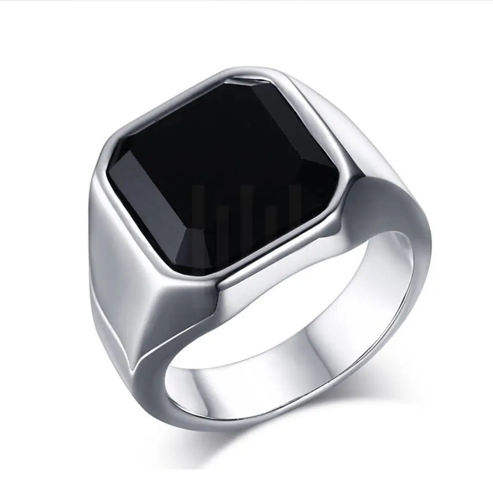 Men’s Black Onyx Ring – Silver Band