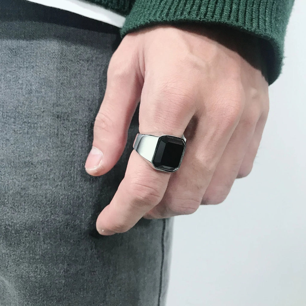 Men’s Black Onyx Ring – Silver Band
