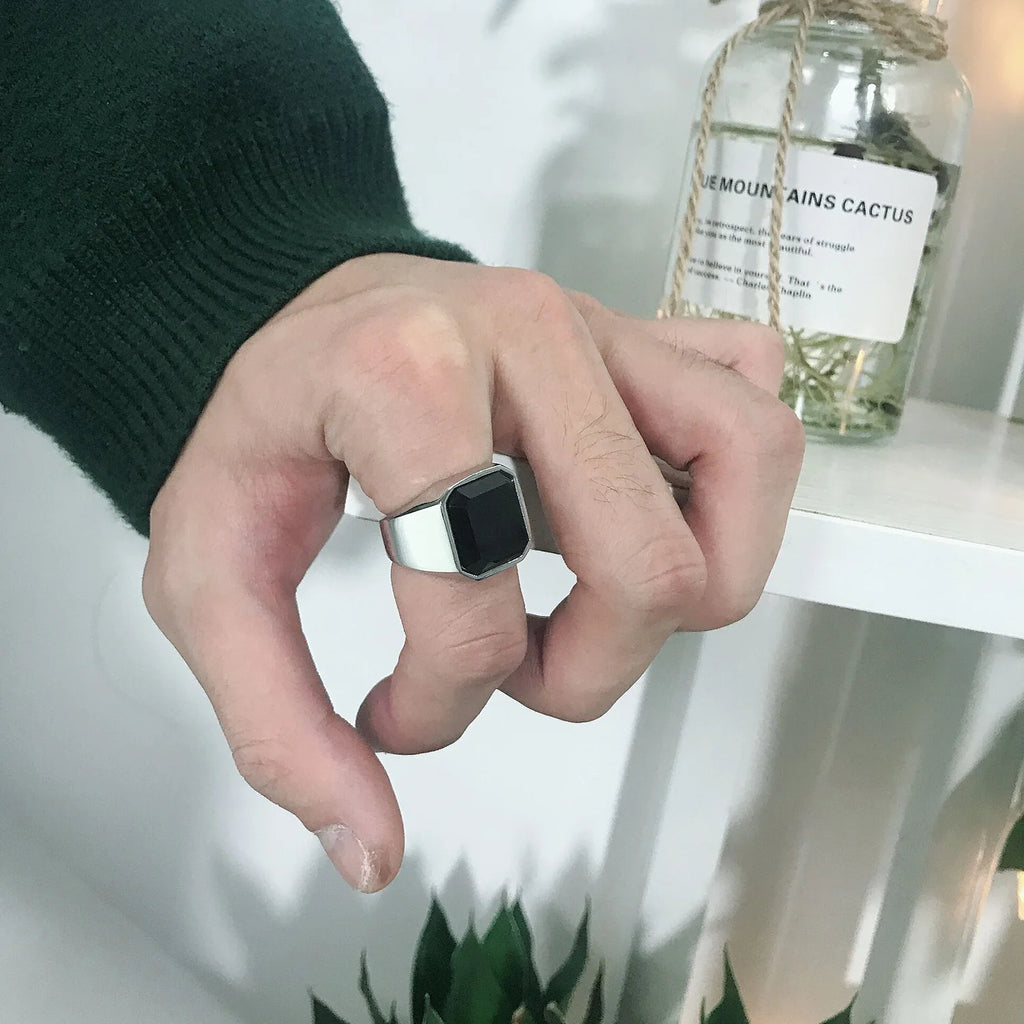 Men’s Black Onyx Ring – Silver Band